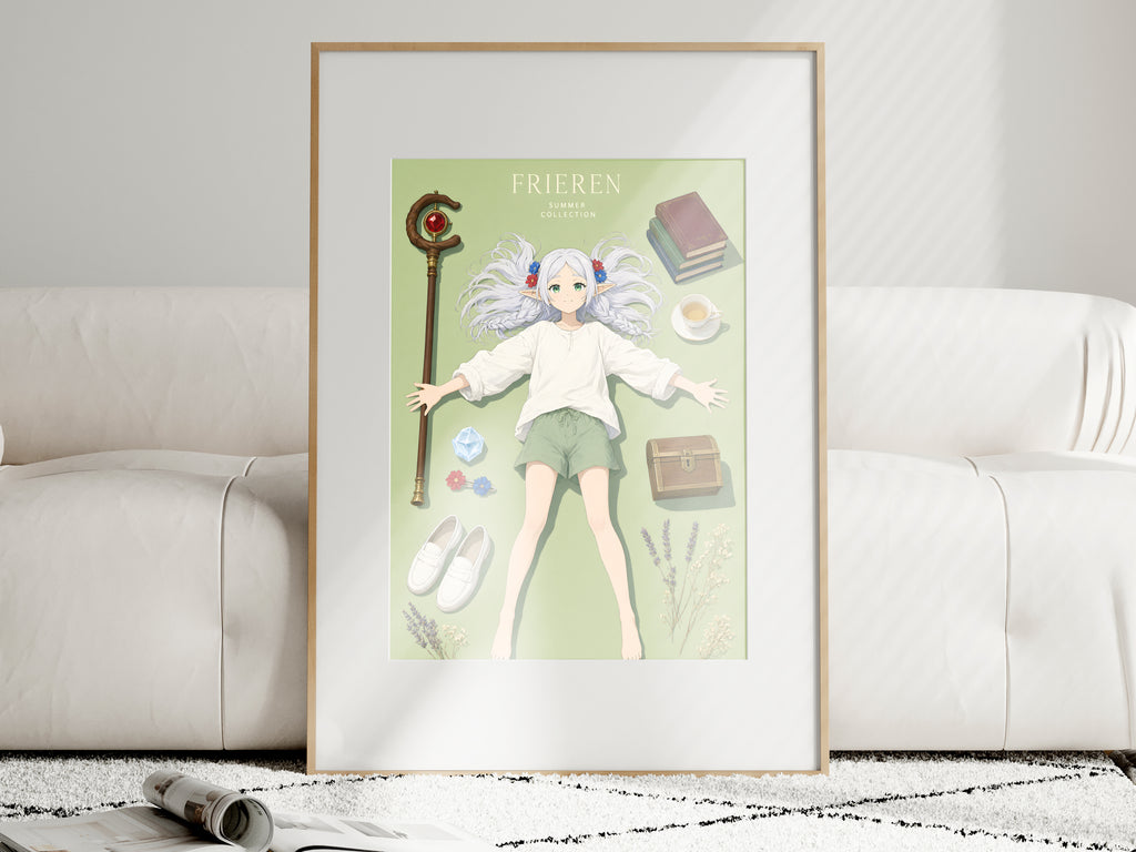 Frieren Mage Essentials Flatlay Anime Poster — i01463