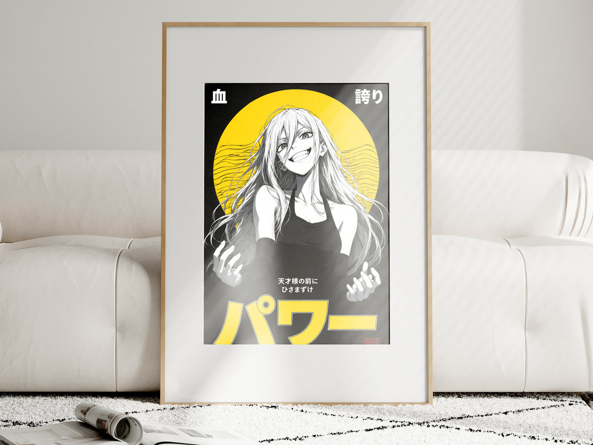 Chainsaw Man Power Monochrome Yellow Circle Portrait Anime Poster — i01463