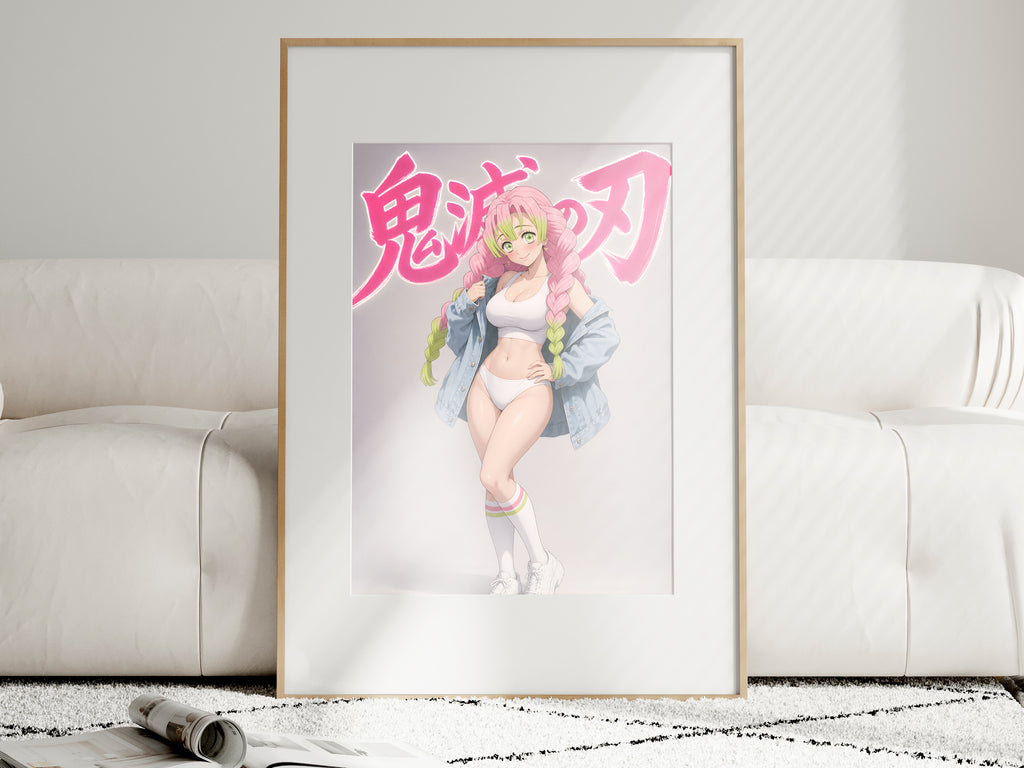 Demon Slayer Mitsuri White Athletic Denim Anime Poster — i01463