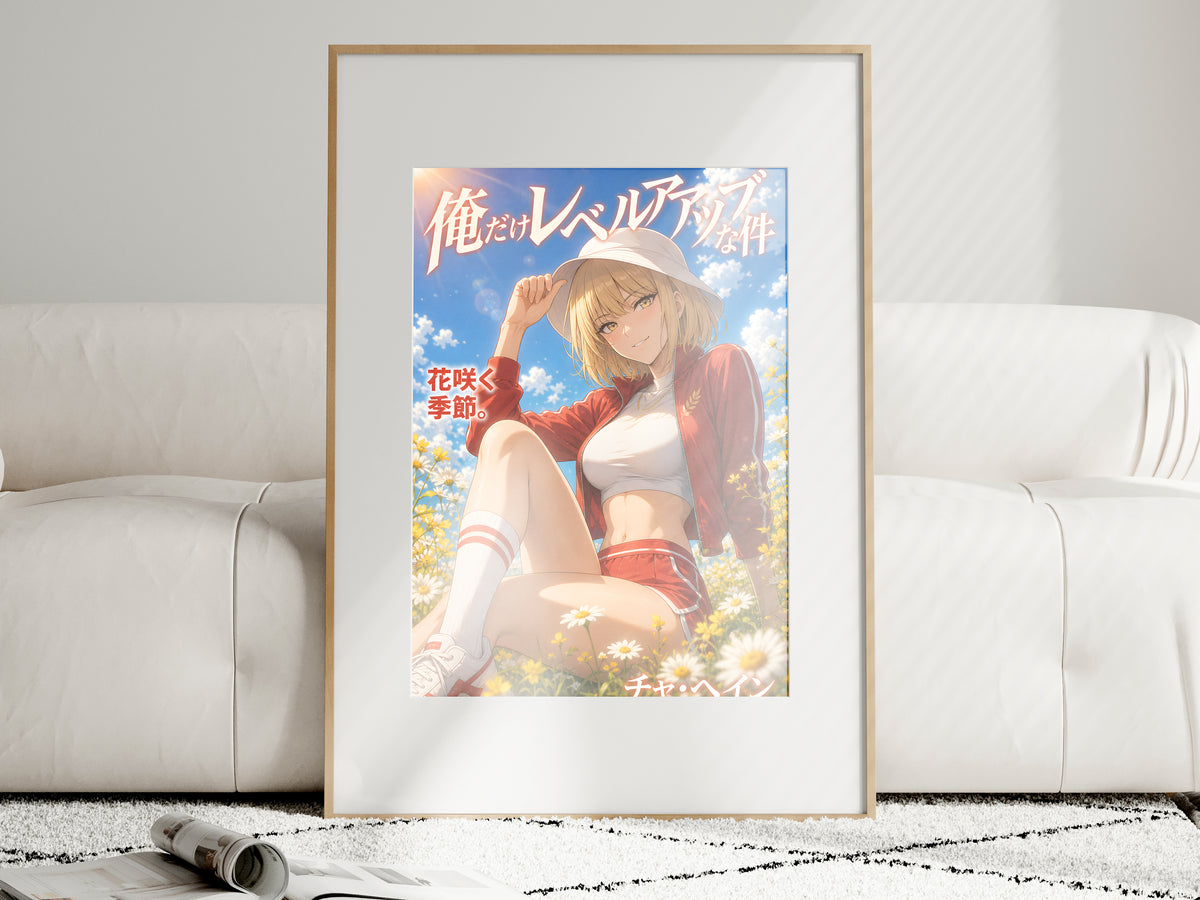 Solo Leveling Cha Hae-In Red Summer Flower Field Anime Poster — i01463
