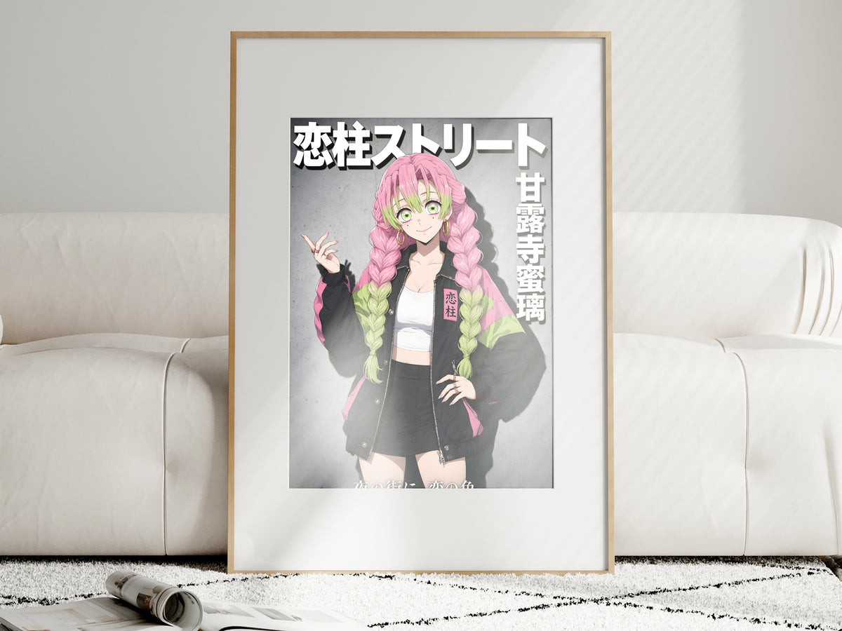 Demon Slayer Mitsuri Black Motorcycle Jacket Portrait Anime Poster — i01463