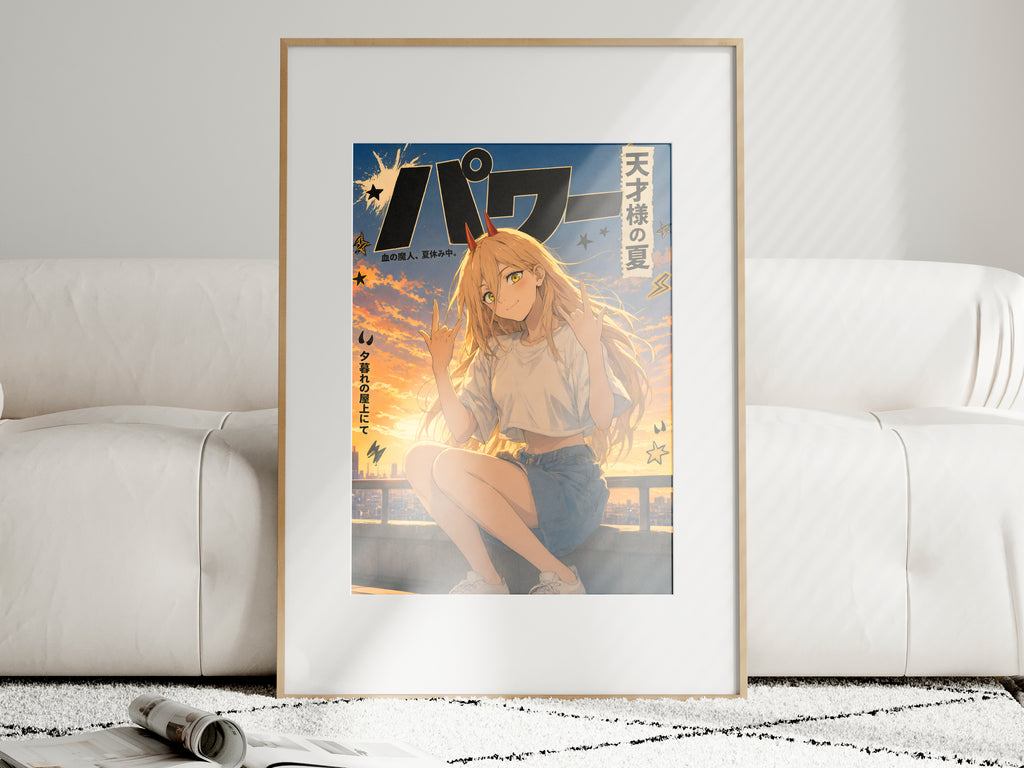 Chainsaw Man Power Golden Rooftop Portrait Anime Poster — i01463