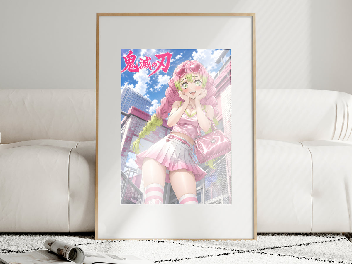 Demon Slayer Mitsuri Sunny Pink Street Style Anime Poster — i01463