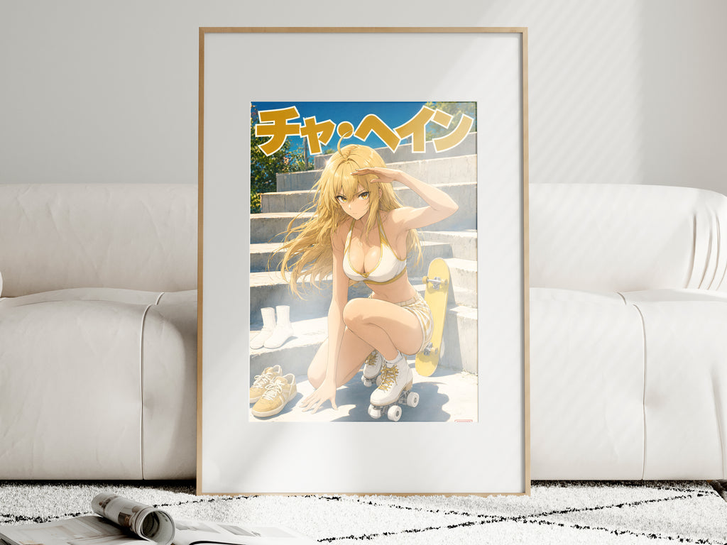 Solo Leveling Cha Hae-In Golden Roller Skate Anime Poster — i01463