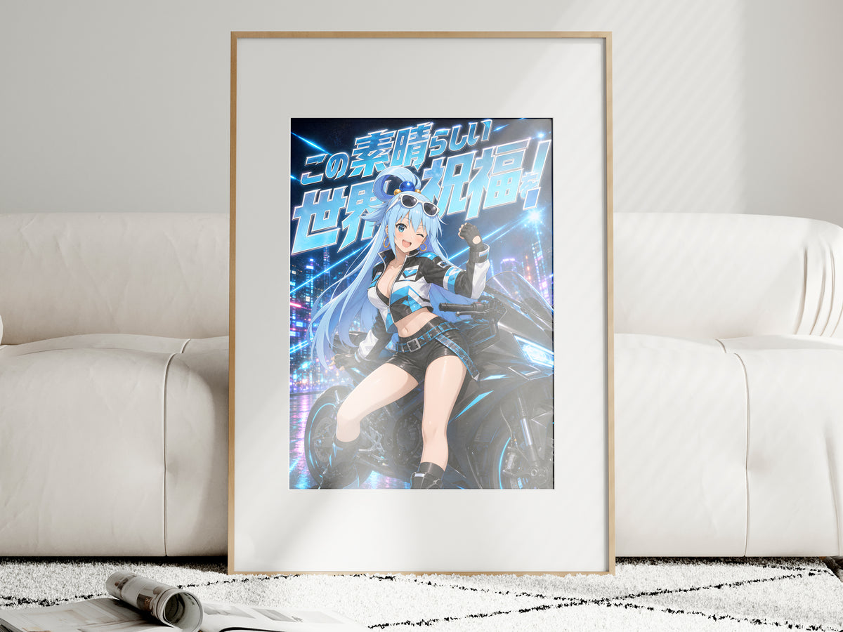 KonoSuba Aqua Neon Motorcycle Anime Poster — i01463