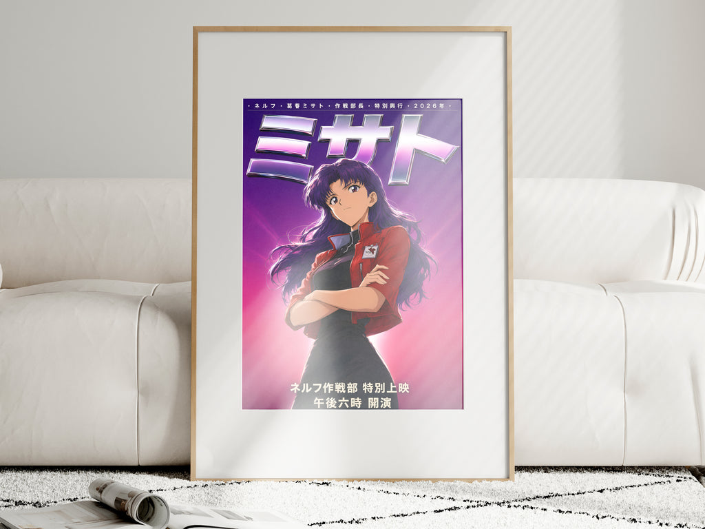 Evangelion Misato Red Jacket Chrome Portrait Anime Poster — i01463