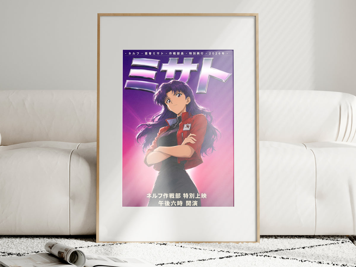 Evangelion Misato Red Jacket Chrome Portrait Anime Poster — i01463