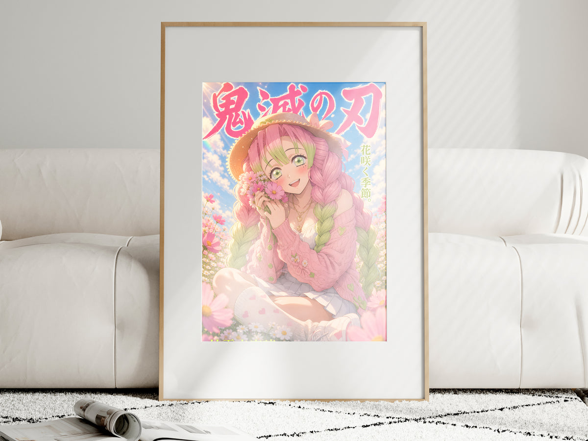 Demon Slayer Mitsuri Floral Sunhat Picnic Anime Poster — i01463