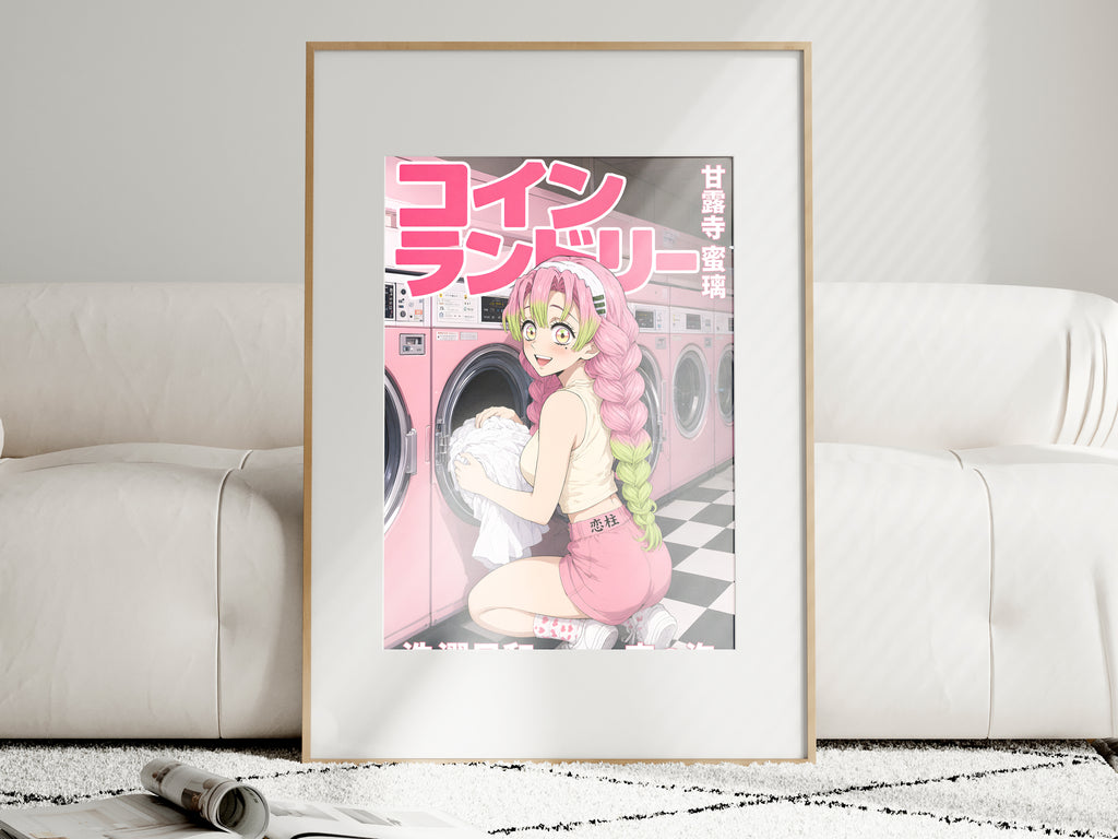Demon Slayer Mitsuri Pink Laundromat Anime Poster — i01463