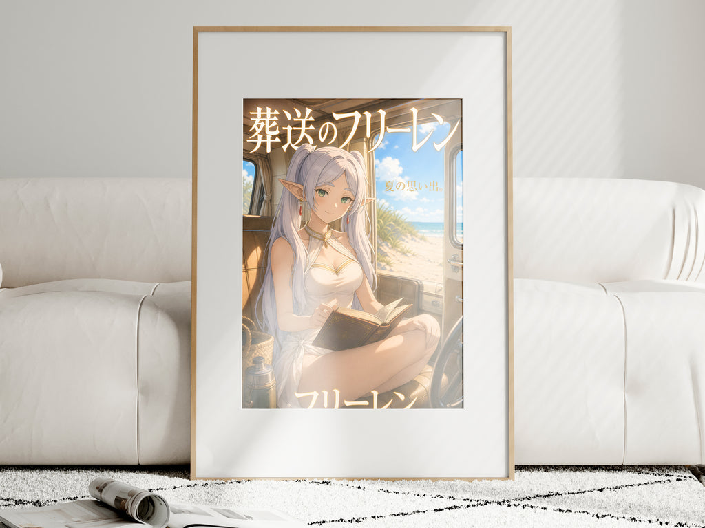 Frieren Beach Van Reading Anime Poster — i01463