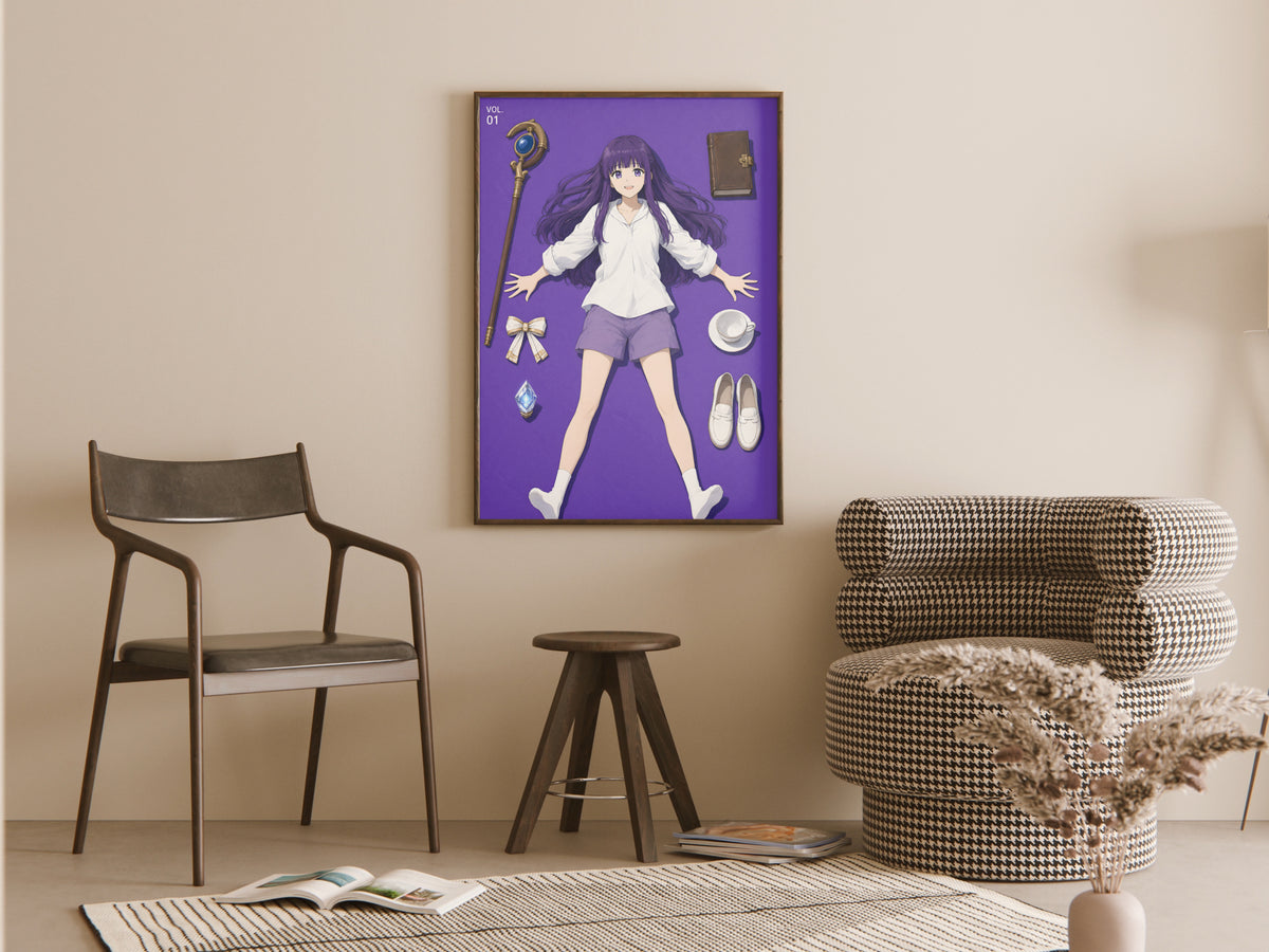Frieren Fern Flatlay Editorial Anime Poster — room
