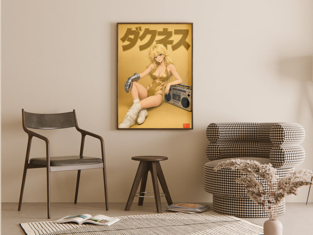 KonoSuba Darkness Retro Gold Boombox Anime Poster — room