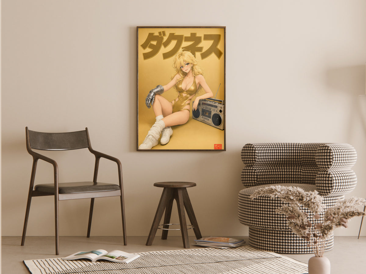 KonoSuba Darkness Retro Gold Boombox Anime Poster — room