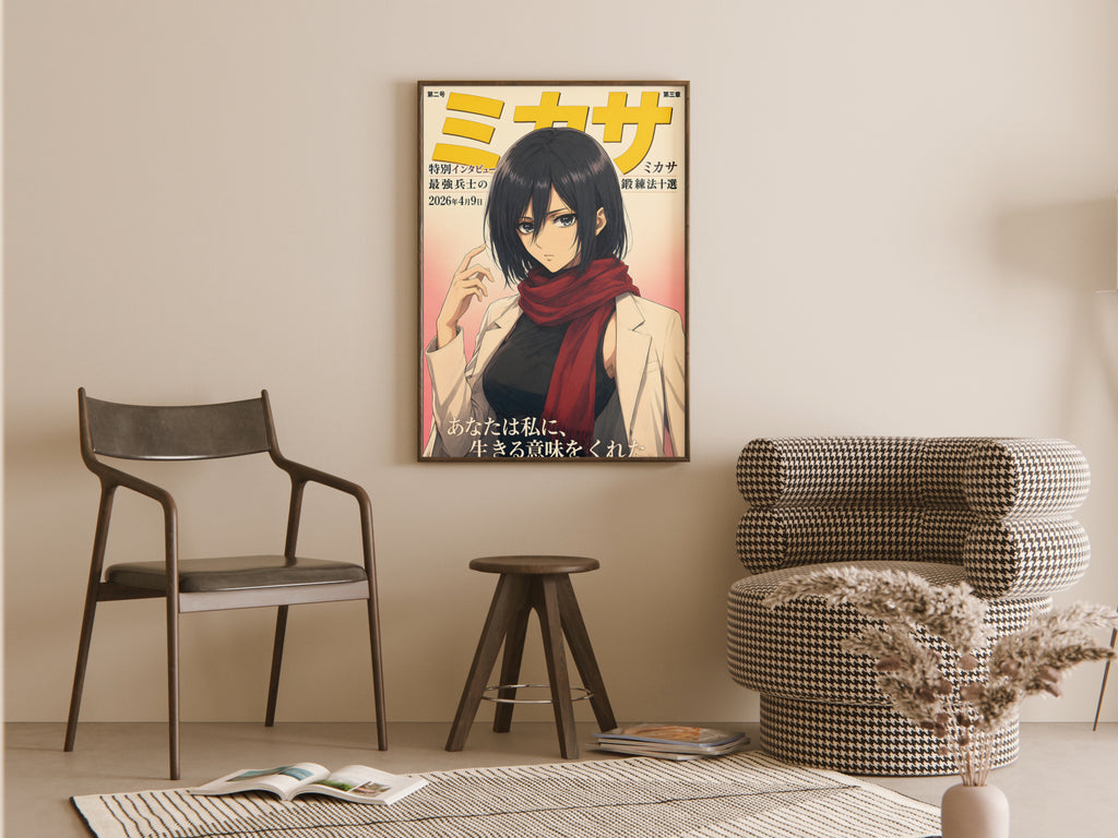 Attack on Titan Mikasa Red Scarf Magazine Portrait Anime Poster — room