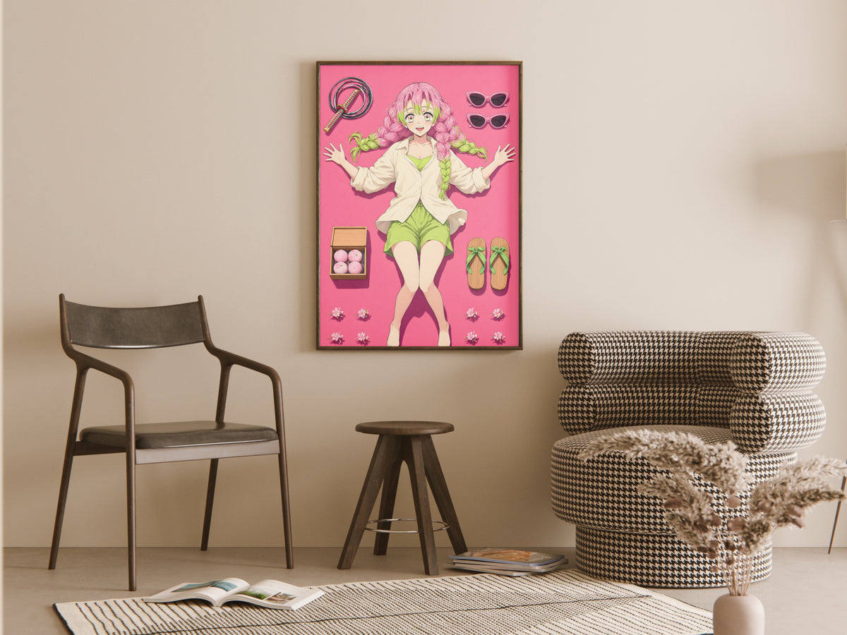 Demon Slayer Mitsuri Pink Flatlay Editorial Anime Poster — room