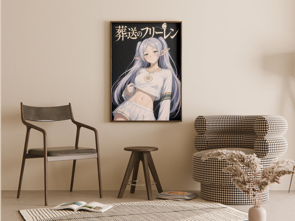 Frieren White Crop Top Portrait Anime Poster — room