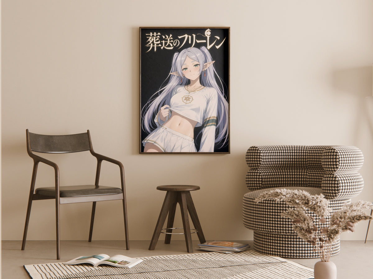 Frieren White Crop Top Portrait Anime Poster — room
