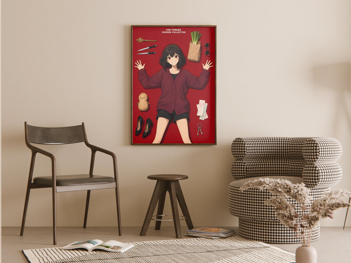 Spy x Family Yor Red Flatlay Editorial Anime Poster — room
