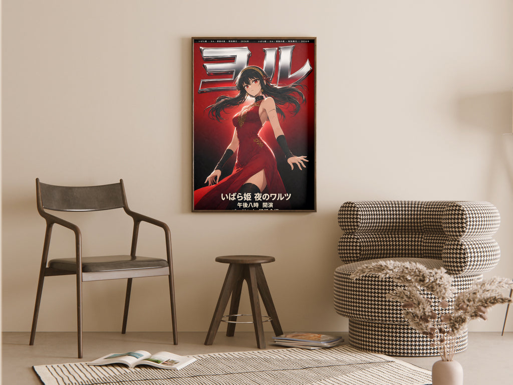 Spy x Family Yor Crimson Chrome Dress Portrait Anime Poster — room