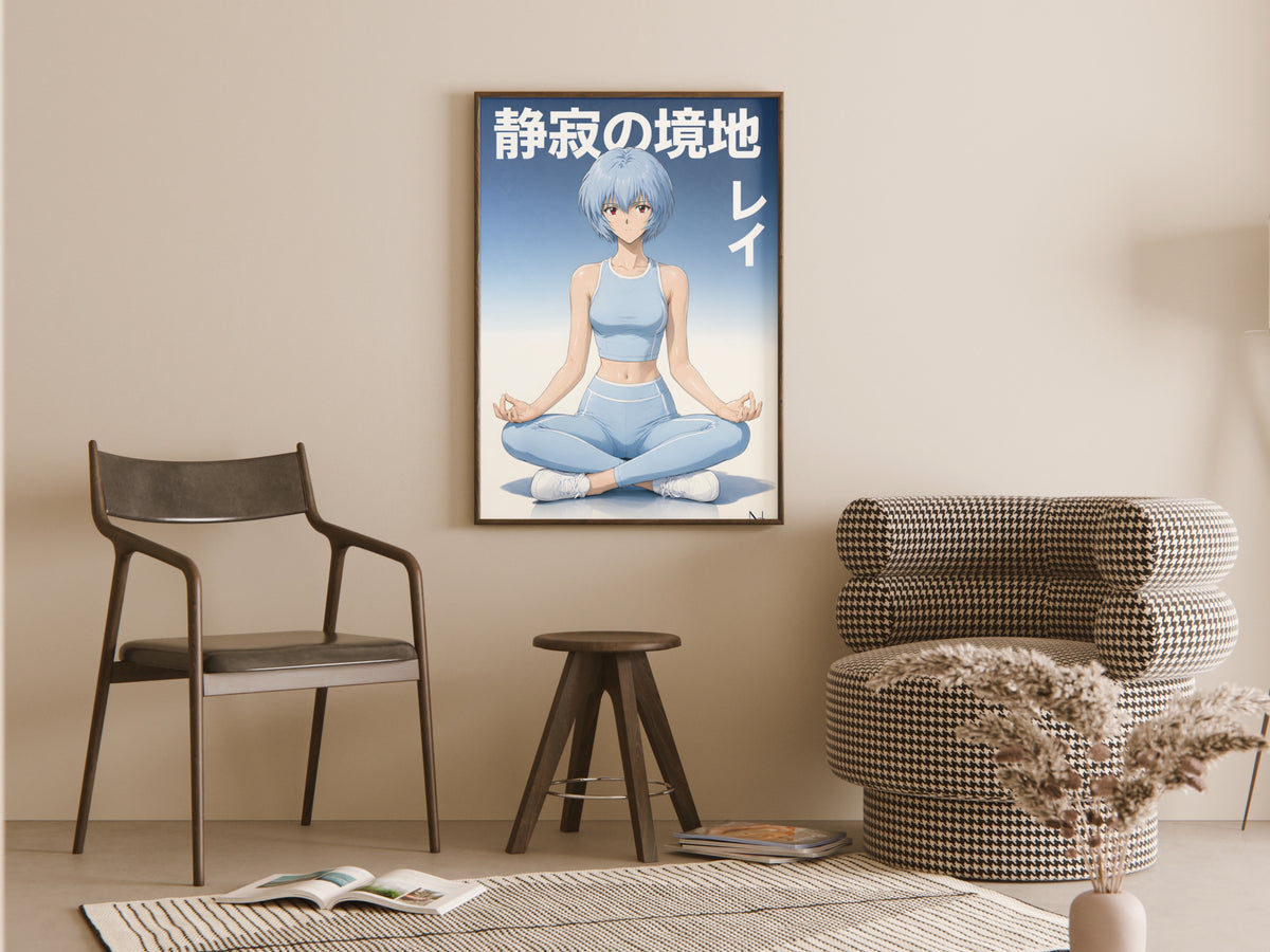 Evangelion Rei Blue Activewear Meditation Anime Poster — room