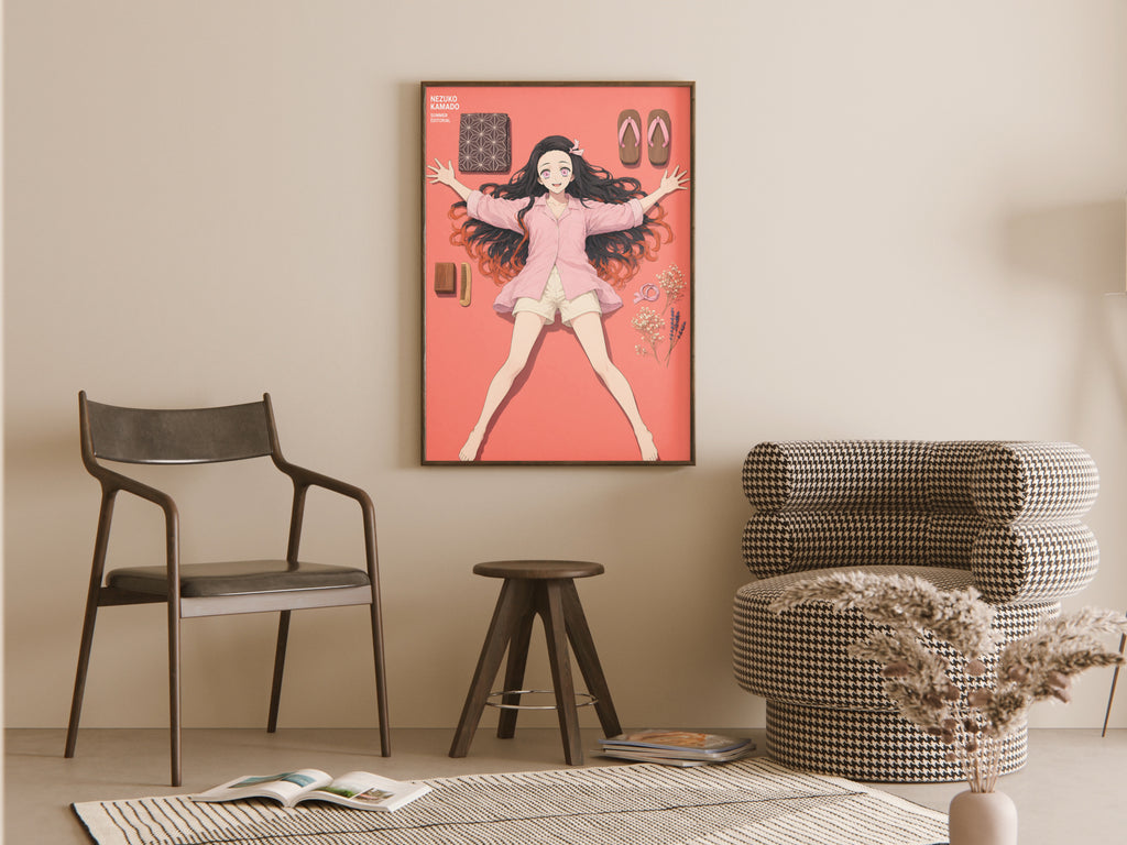 Demon Slayer Nezuko Flatlay Editorial Anime Poster — room
