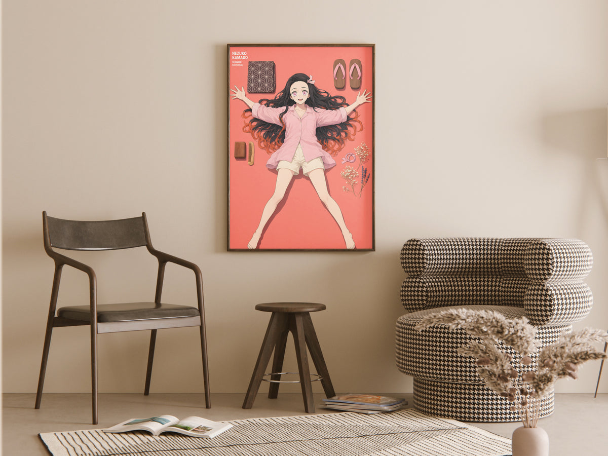 Demon Slayer Nezuko Flatlay Editorial Anime Poster — room