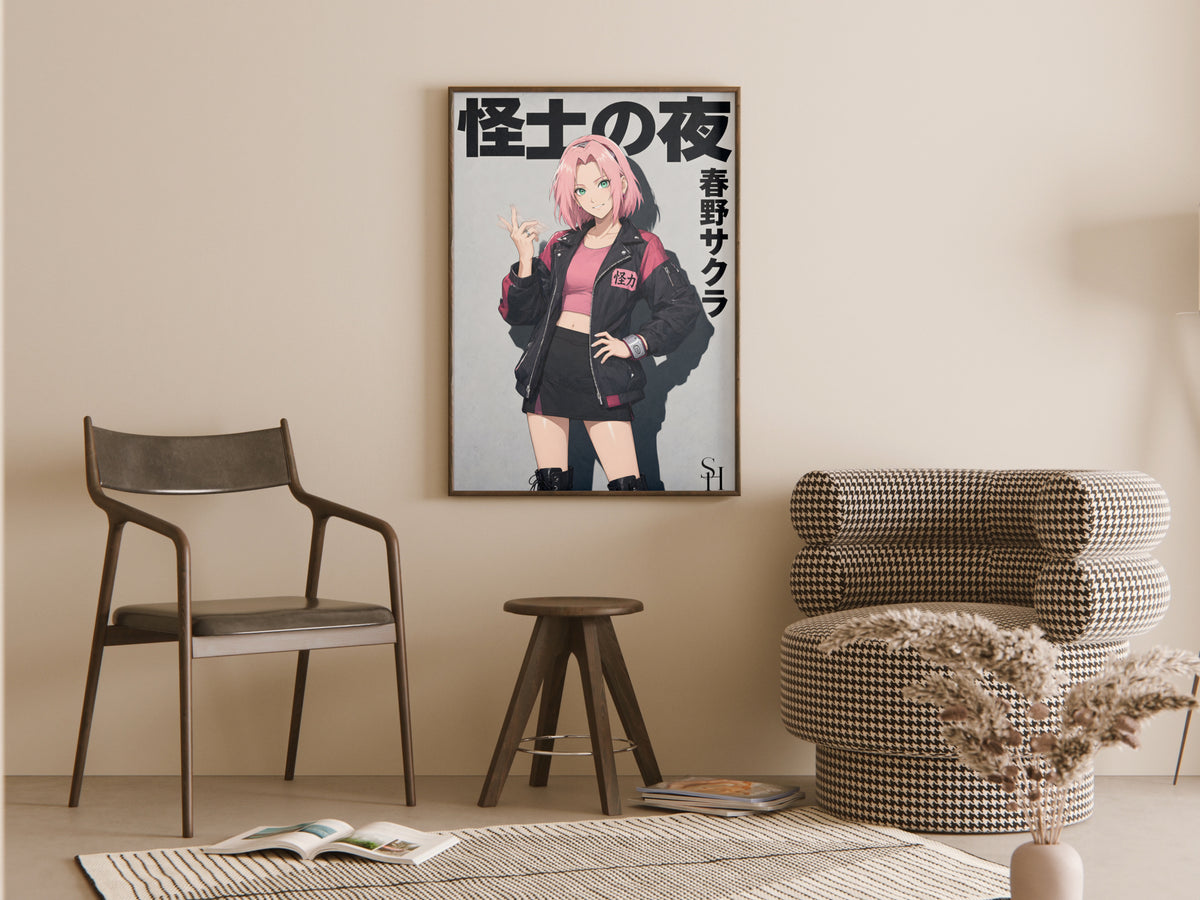 Naruto Sakura Pink Black Street Jacket Anime Poster — room