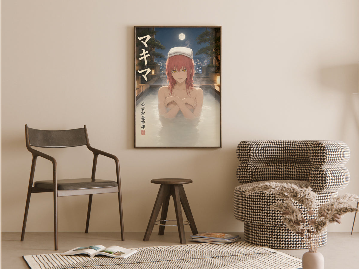 Chainsaw Man Makima Moonlit Onsen Portrait Anime Poster — room