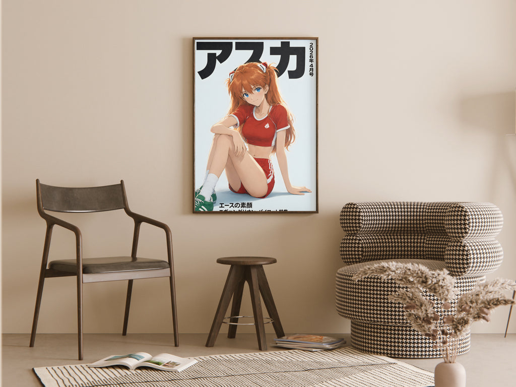 Evangelion Asuka Red Sports Cover Anime Poster — room