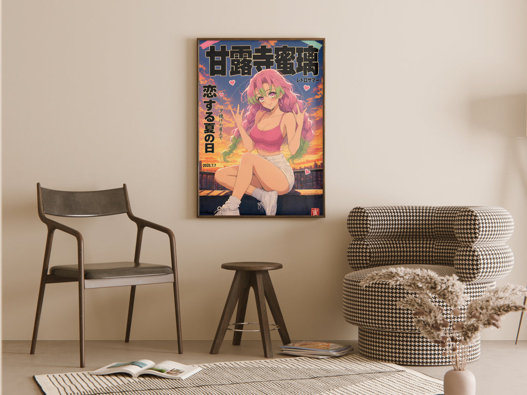 Demon Slayer Mitsuri Golden Rooftop Portrait Anime Poster — room