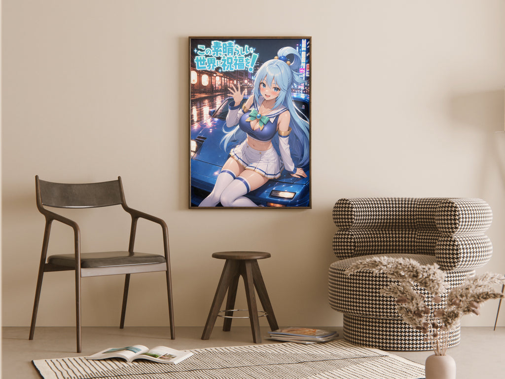 KonoSuba Aqua Blue Night Drive Anime Poster — room