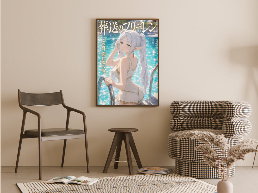 Frieren Turquoise Poolside Portrait Anime Poster — room