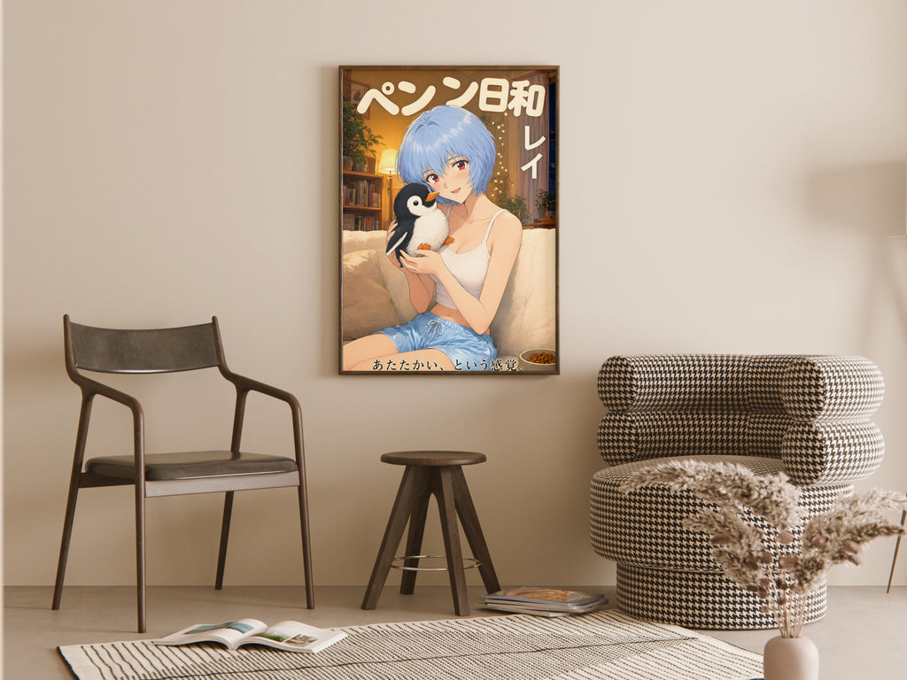 Evangelion Rei Cozy Penguin Portrait Anime Poster — room