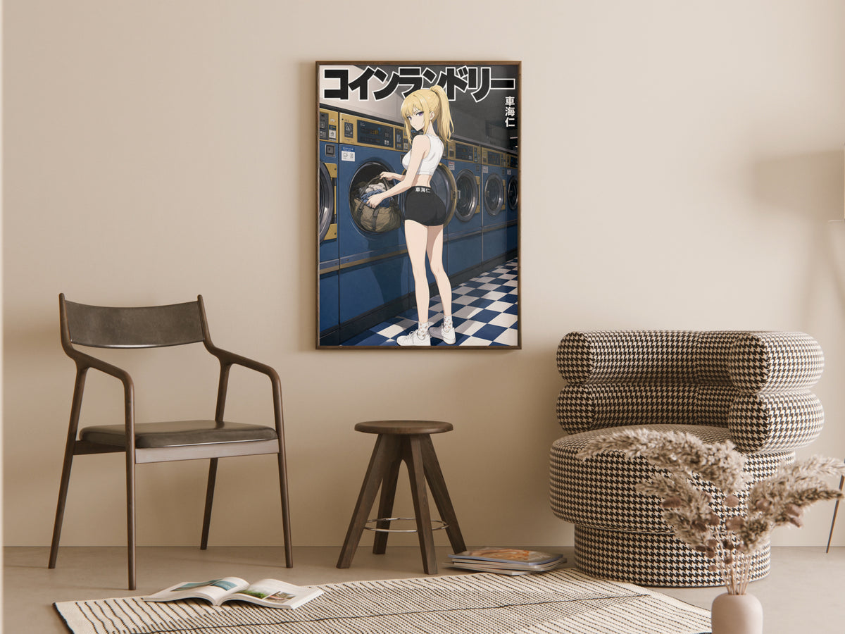 Solo Leveling Cha Hae-In Black White Laundromat Anime Poster — room