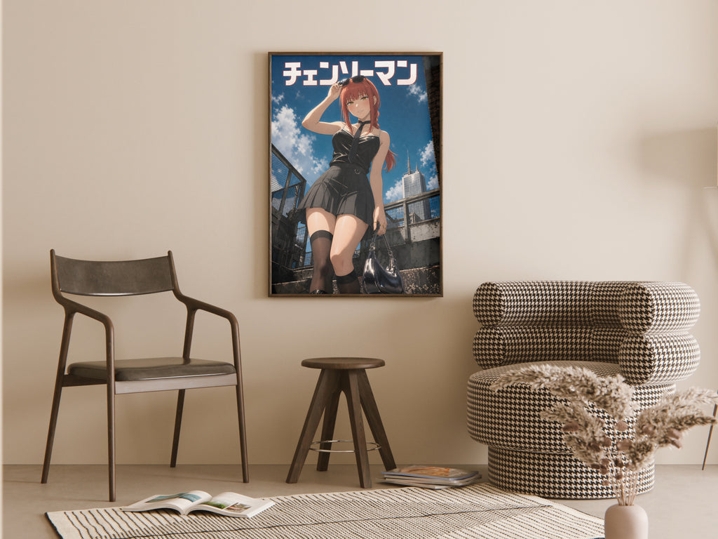 Chainsaw Man Makima Rooftop Black Dress Portrait Anime Poster — room
