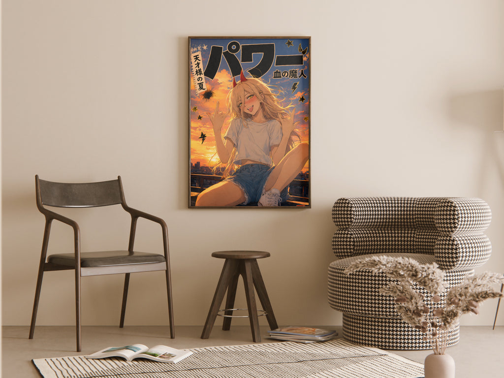 Chainsaw Man Power Sunset Double Rock Signs Anime Poster — room