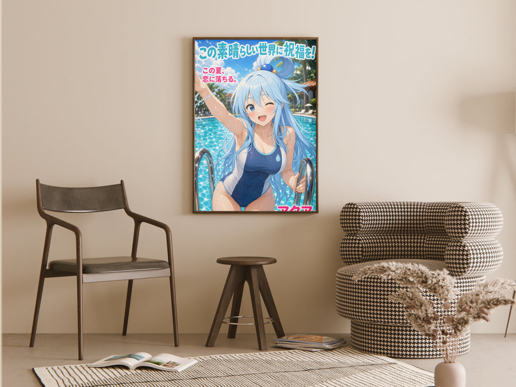 KonoSuba Aqua Blue Pool Summer Anime Poster — room