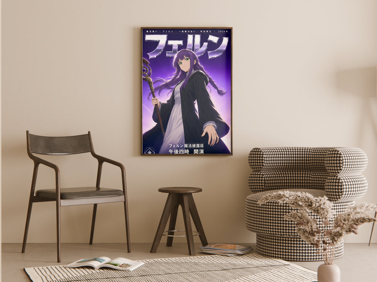 Frieren Fern Purple Chrome Portrait Anime Poster — room