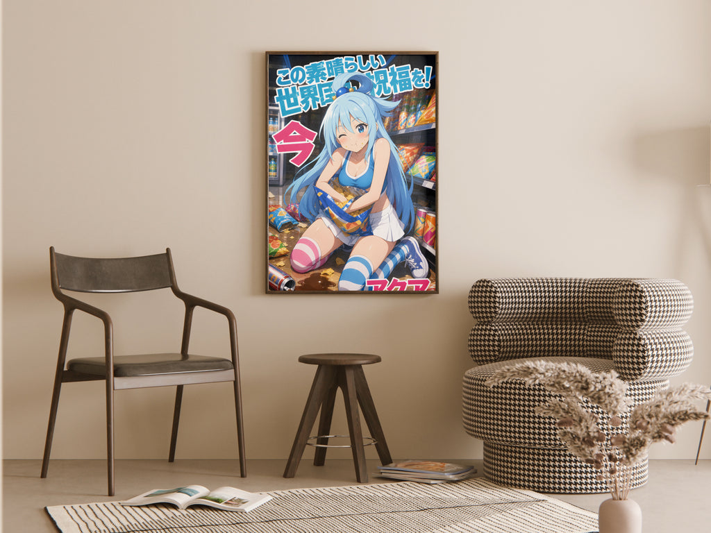 KonoSuba Aqua Convenience Store Snack Break Anime Poster — room
