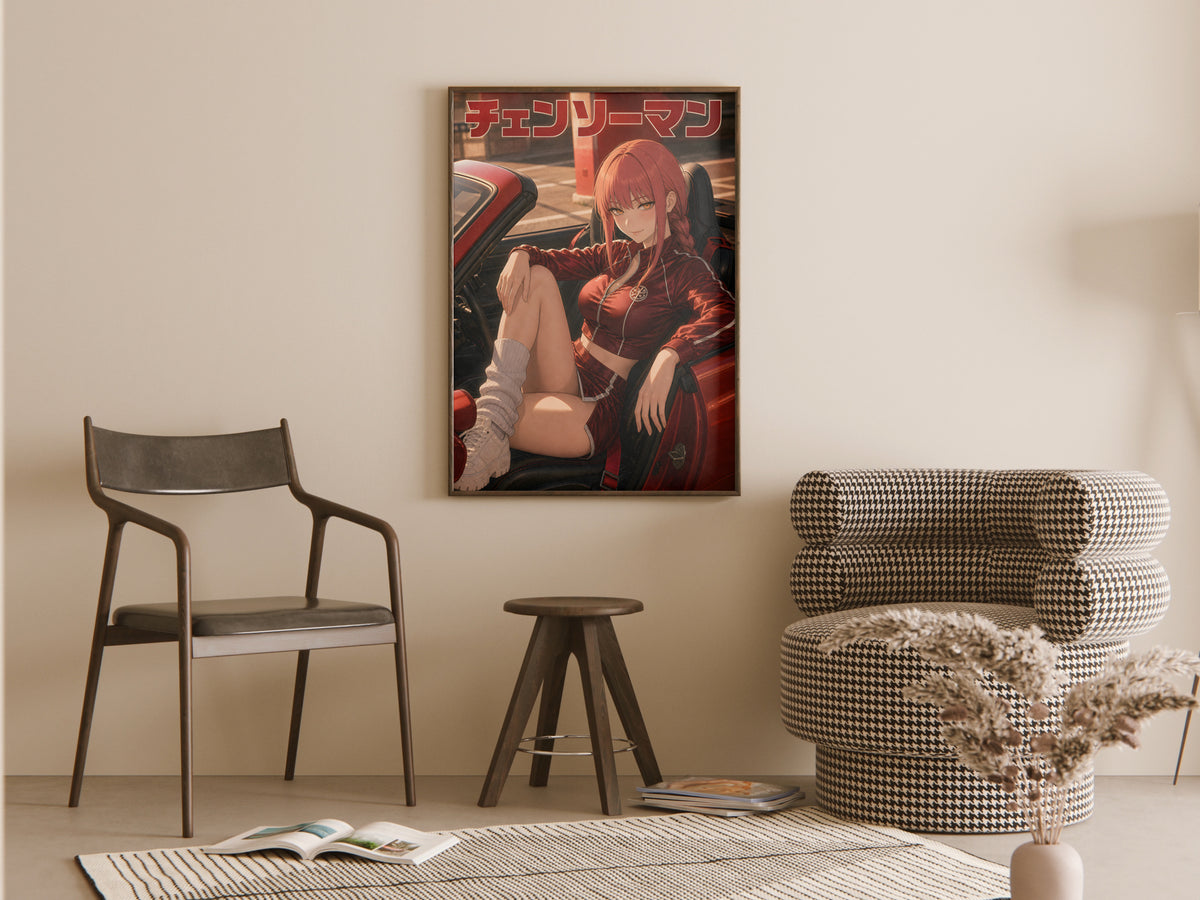 Chainsaw Man Makima Red Convertible Portrait Anime Poster — room