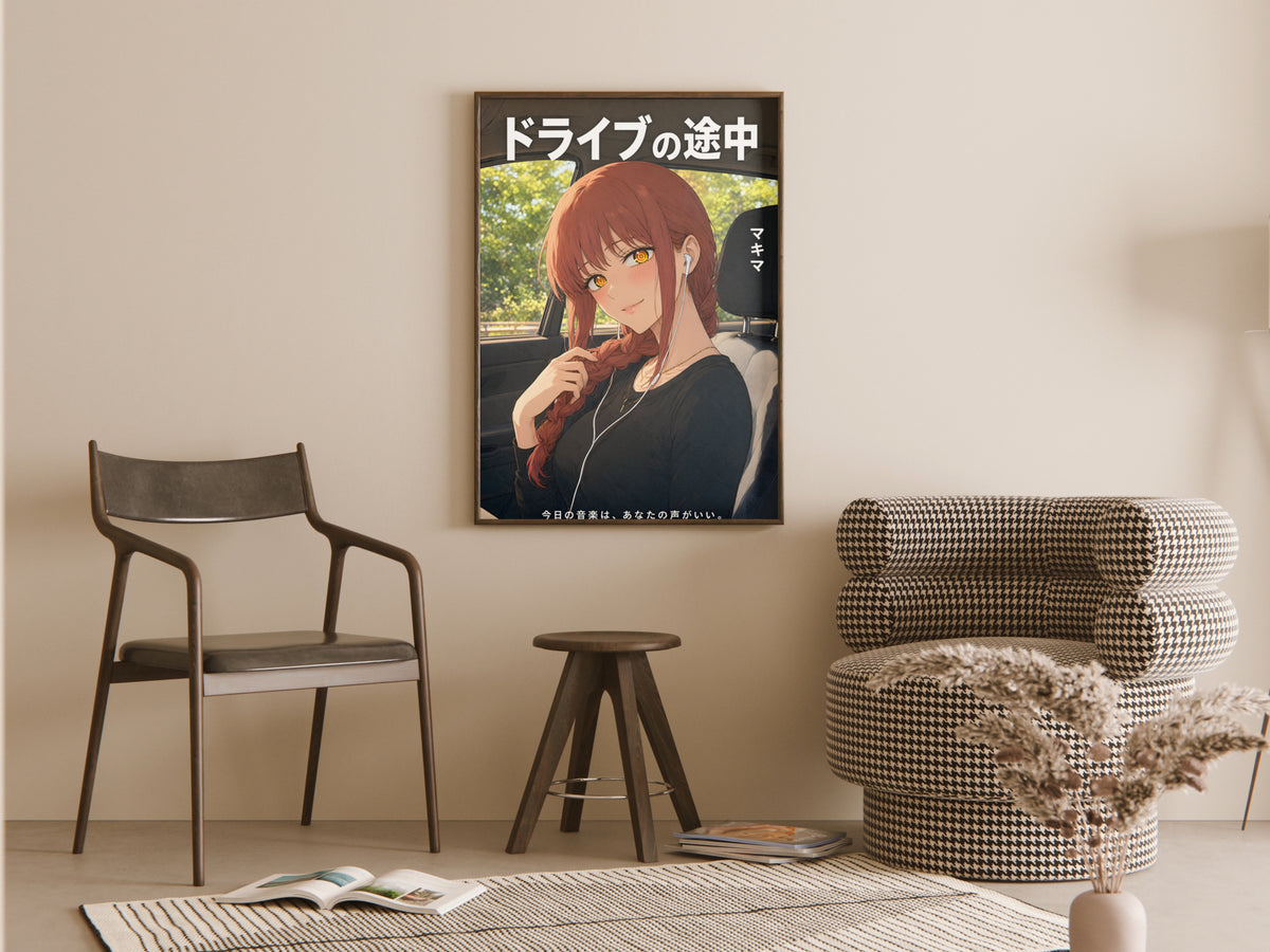 Chainsaw Man Makima Road Trip Earbuds Anime Poster — room