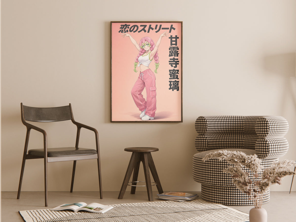 Demon Slayer Mitsuri Pink Streetwear Editorial Anime Poster — room