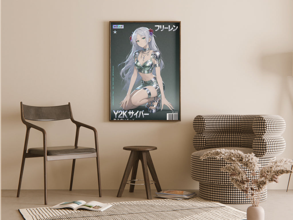 Frieren Metallic Y2K Fashion Anime Poster — room