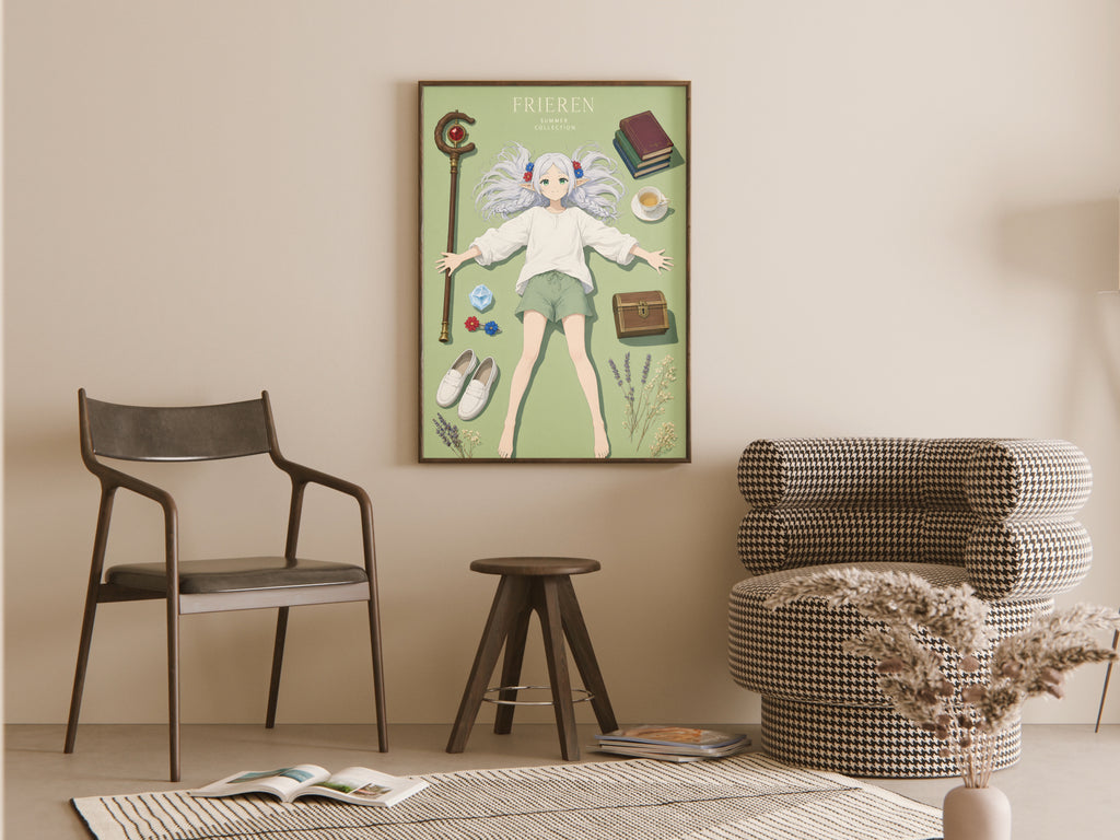 Frieren Mage Essentials Flatlay Anime Poster — room