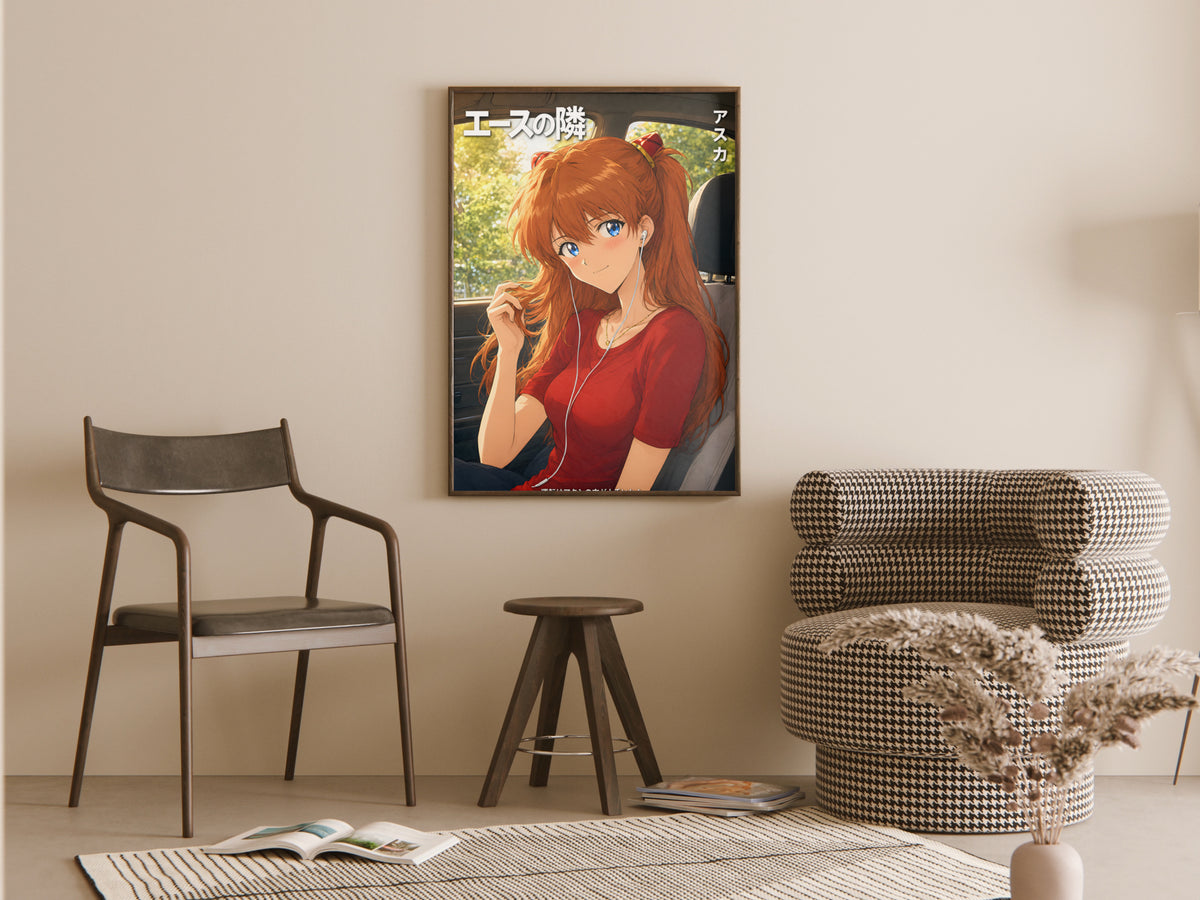 Evangelion Asuka Road Trip Earbuds Anime Poster — room