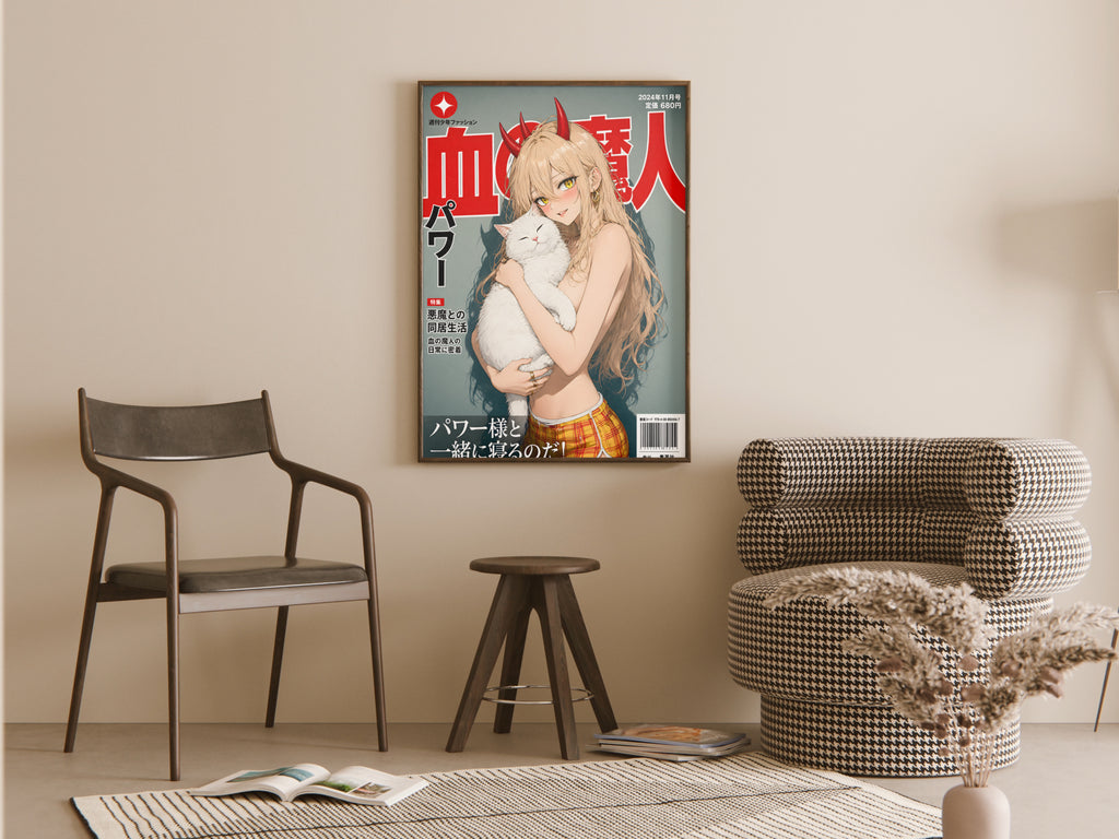 Chainsaw Man Power Meowy Cat Magazine Anime Poster — room