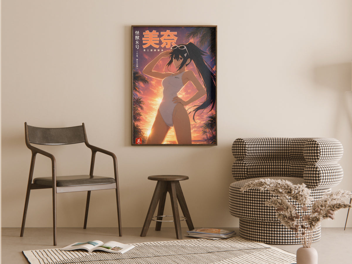 Kaiju No. 8 Mina Ashiro Tropical Sunset Swimwear Anime Poster — room