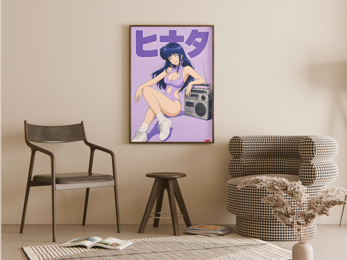 Naruto Hinata Retro Lavender Boombox Anime Poster — room