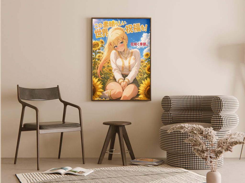 KonoSuba Darkness Sunflower Garden Anime Poster — room