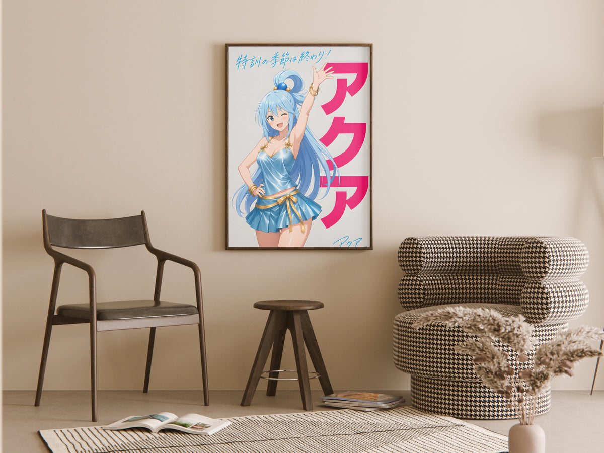 KonoSuba Aqua Blue Gold Dress Anime Poster — room